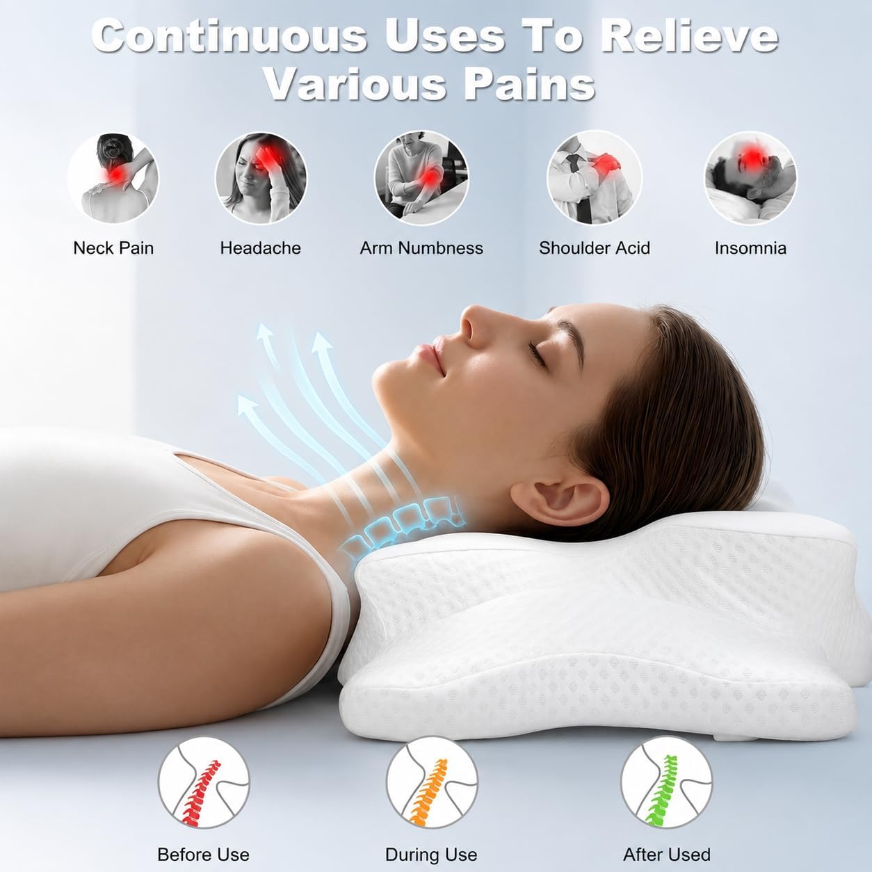VYLEE Cervical Neck Pillow for Pain Relief, Ergonomic Memory Foam Pillow for Neck Support, Cooling Contour Orthopedic Pillow for Side, Back & Stomach Sleepers | Ergonomic contour pillow supports proper neck alignment for side, back & stomach sleepers