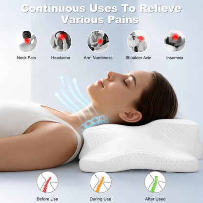 VYLEE Cervical Neck Pillow for Pain Relief, Ergonomic Memory Foam Pillow for Neck Support, Cooling Contour Orthopedic Pillow for Side, Back & Stomach Sleepers | Ergonomic contour pillow supports proper neck alignment for side, back & stomach sleepers