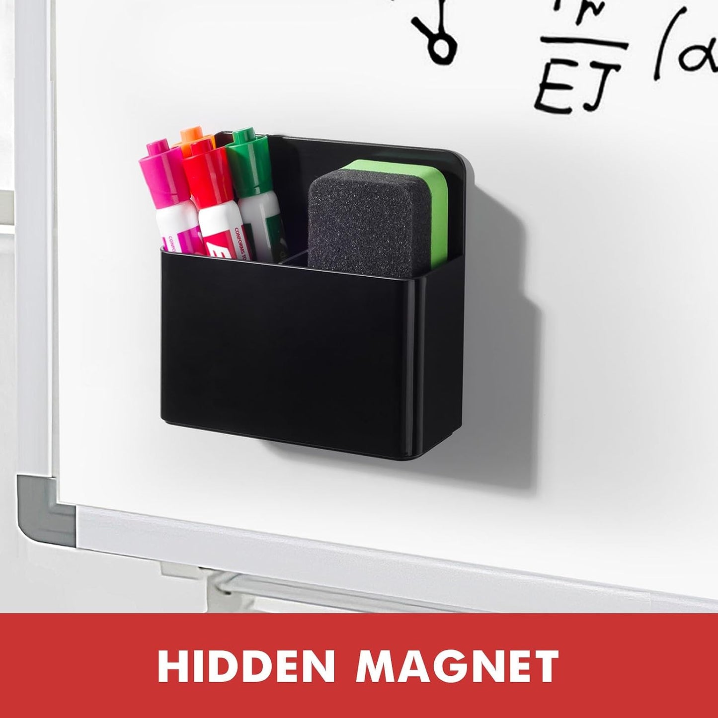 BEYGORM Plastic Magnetic Pen Holder, Powerful Magnet, 2 Pack | Classroom Must Haves, Dry Erase Marker Holder for Whiteboard, School Locker Organizer, Pencil Cup for Refrigerator(Black)