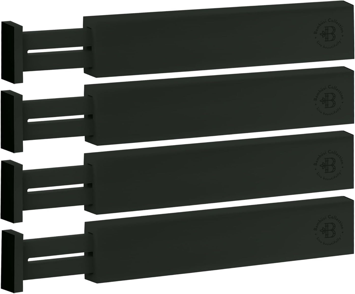 4-Pack Drawer Dividers 2.6-Inch High Dresser Organizer 16 to 22 Inch, Black | Bamboo, Spring Loaded, No Tools Needed, Fits Wide Drawers for Socks, Clothes, Utensils, Bedroom, Bathroom, Kitchen, Office