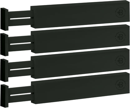 4-Pack Drawer Dividers 2.6-Inch High Dresser Organizer 16 to 22 Inch, Black | Bamboo, Spring Loaded, No Tools Needed, Fits Wide Drawers for Socks, Clothes, Utensils, Bedroom, Bathroom, Kitchen, Office