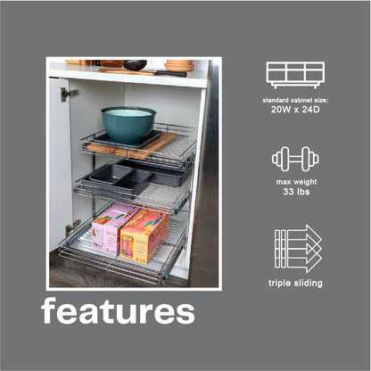 Household Essentials Glidez Multipurpose Chrome-Plated Steel Pull-Out/Slide-Out Storage Organizer for Cookware and Bakeware - 2-Tier Design - Fits Standard Size Cabinet or Shelf, Chrome