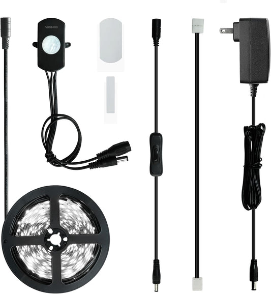 Sensky 8.2ft Motion Activated LED Strip Light Kit with FCC Listed Adapter for Gun Safe, Under Cabinet, Under Bed, Pantry, Kitchen, Stairway, Closet Lighting (Warm White,Upgraded Version)
