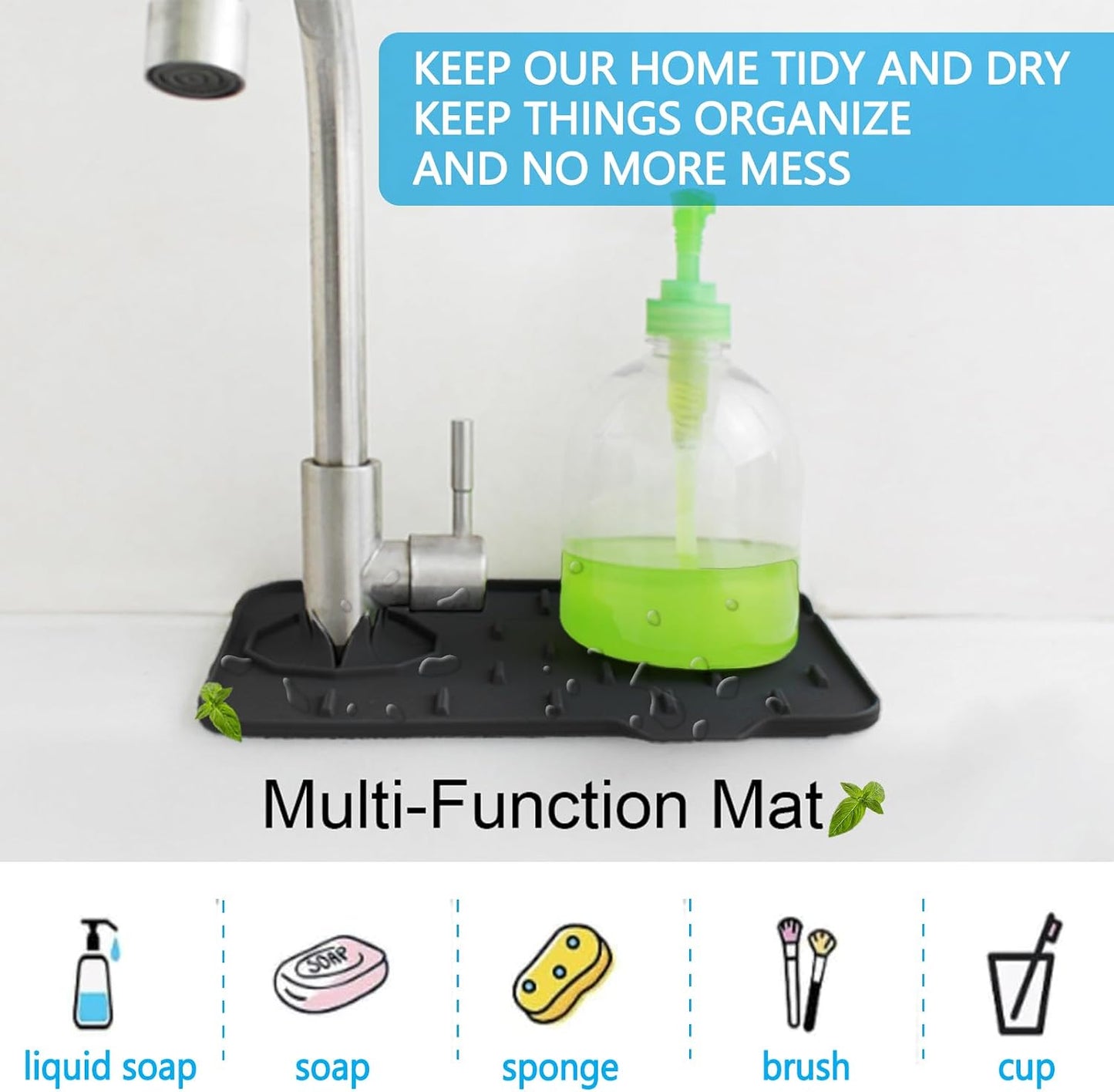 2 Pieces Kitchen Sink Splash Guard 8.3" Mini Sink Faucet Mat Faucet Handle Drip Catcher Tray Mat in Gray Faucet Draining Mat for Soap Sponge Placement Sink Protectors for Kitchen & Bathroom