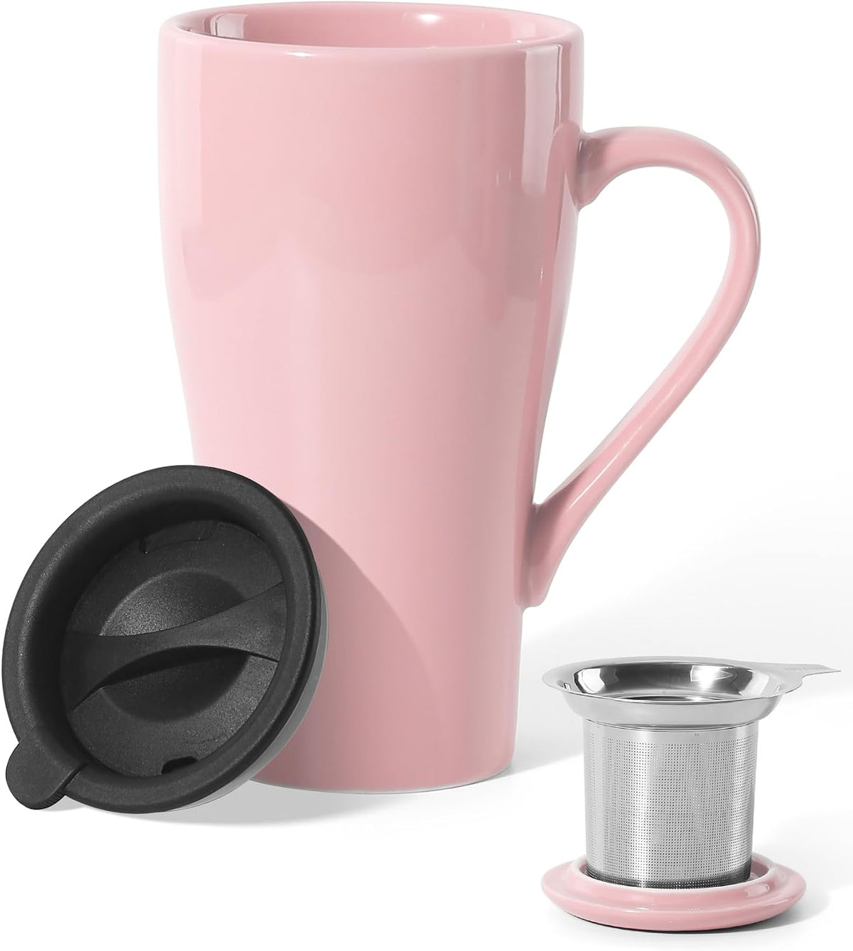 Tea Cup with Infuser and 2 Lids, 18oz Large Tea Infuser Mug, Tea Strainer Cup for Loose Leaf, Travel Mug with Teabag Holder (Royal Blue)