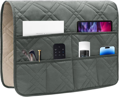 Couch Armrest Organizer Remote Control Holder Bedside Caddy with 6 Pockets, Non-Slip Armchair Caddy Sofa Armrest Organizer for Tv Remote Control, Magazine, Cell Phone, Beige