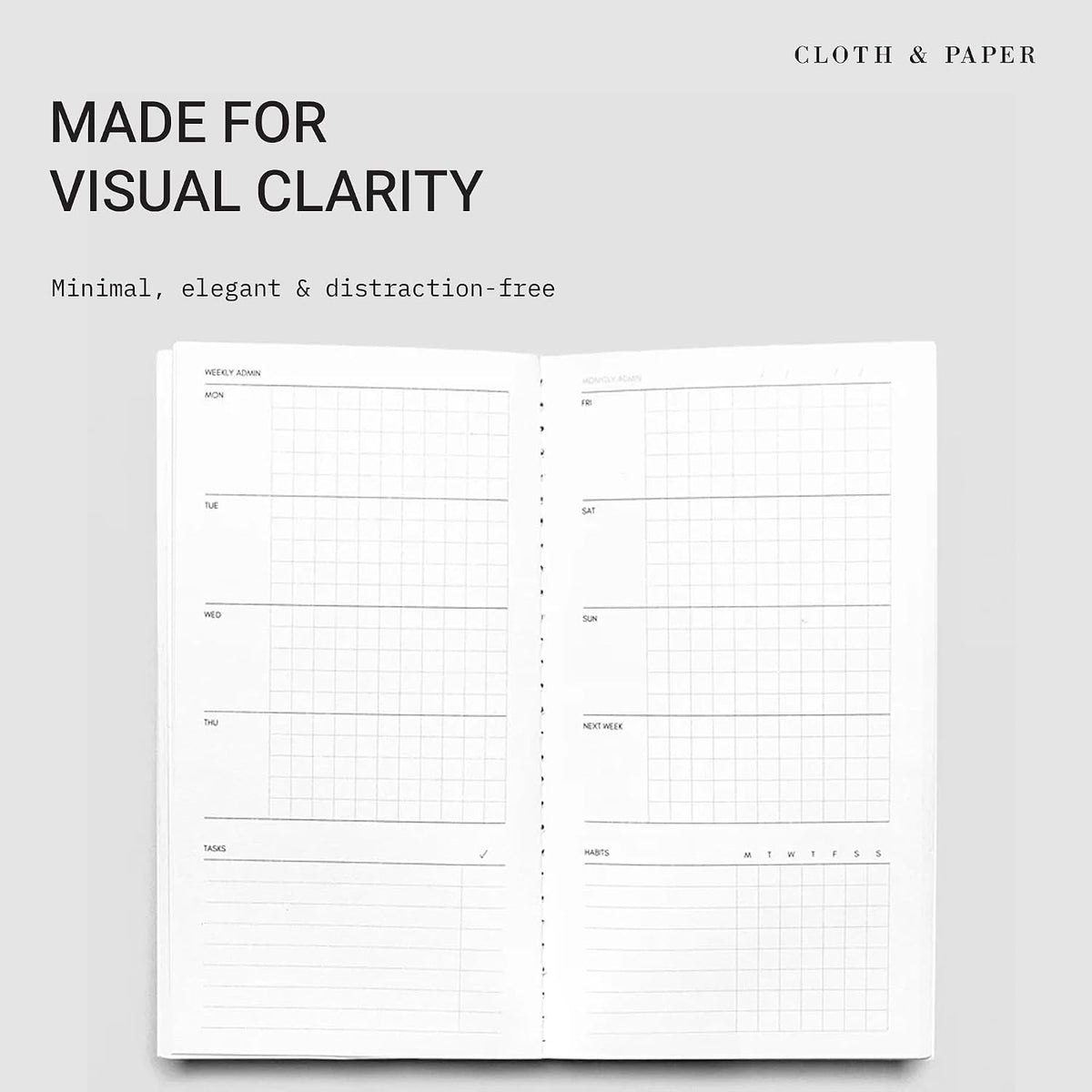 Cloth & Paper Travel Notebook | Daily Wellness Planner – Smoked Salt | Pocket Plus Wellness Planner 3.2" x 6" | Habit Tracker & Self Care Journal for Goals, Gratitude & Reflection – Soft Touch Cover