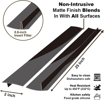 Silicone Stove Counter Gap Cover 30 Inch Side Range Gap Filler 2 Pack Black | Extra long kitchen stove gap covers, 0.2-1 inch gap, heavy 10 oz, cut to size, oven crack guards between stove and counter