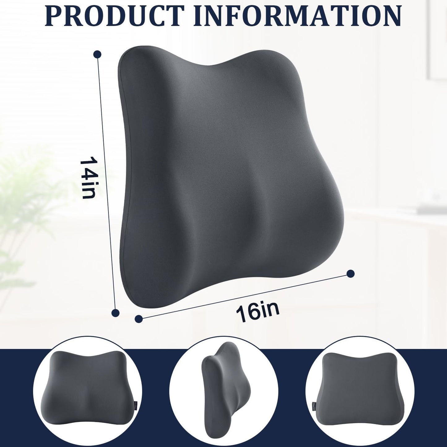 Lumbar Support Pillow for Office Chair Memory Foam Lumbar Cushion with Removable Cover Soft Back Support Pillow Suitable for Car, Couch, Gaming, Dark Blue