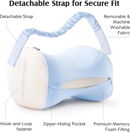YFONG Knee Pillow for Side Sleepers, Memory Foam Leg Pillow, Blue | Adjustable & Detachable Strap, Ergonomic Support for Back, Hip, Knee, Sciatica Pain