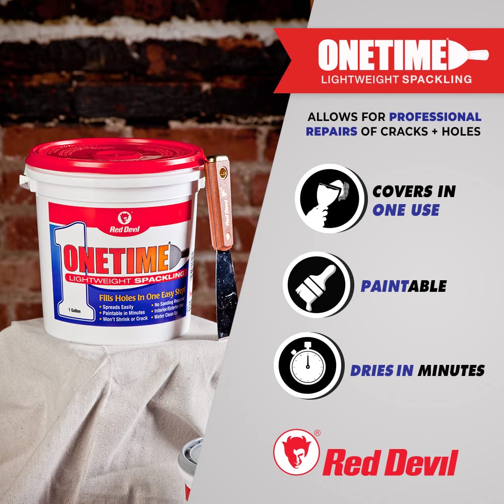 Red Devil 0542 ONETIME Lightweight Spackle Wall Repair, Spackling for Holes Drywall, 1/2 Pint, White, 8 Ounce, Made in USA