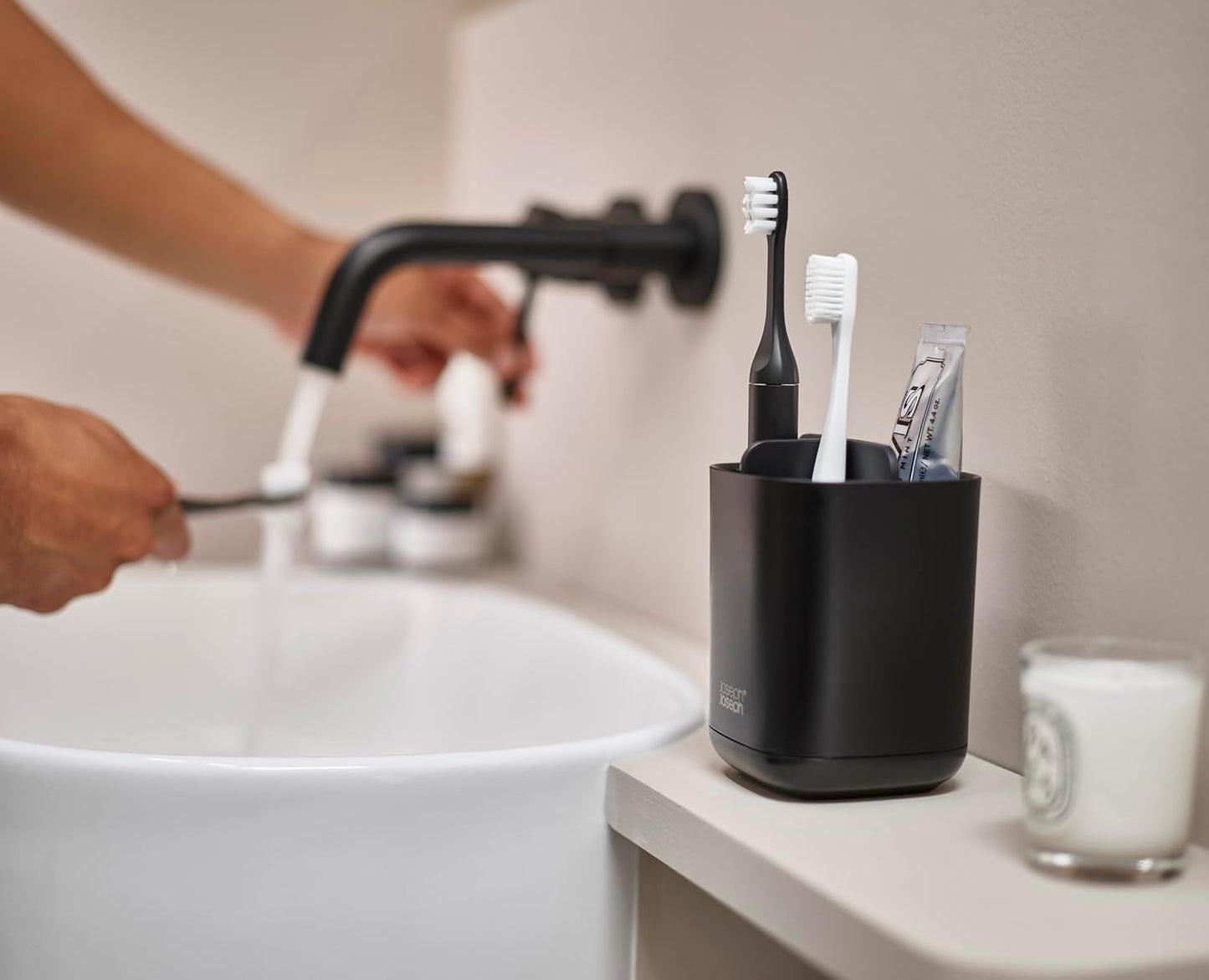 Joseph Joseph Easy-Store - Compact Toothbrush Holder Caddy Bathroom Storage , Grey/White, Regular