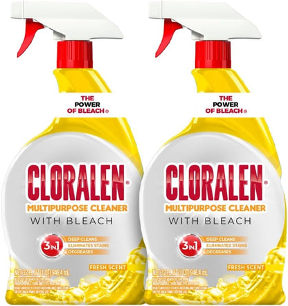 Cloralen All Purpose Cleaner with Bleach Spray - 32 fl oz - Fresh Scent | 3-in-1 Multipurpose Cleaner Spray - Deep Cleans, Eliminates Stains & Degreases