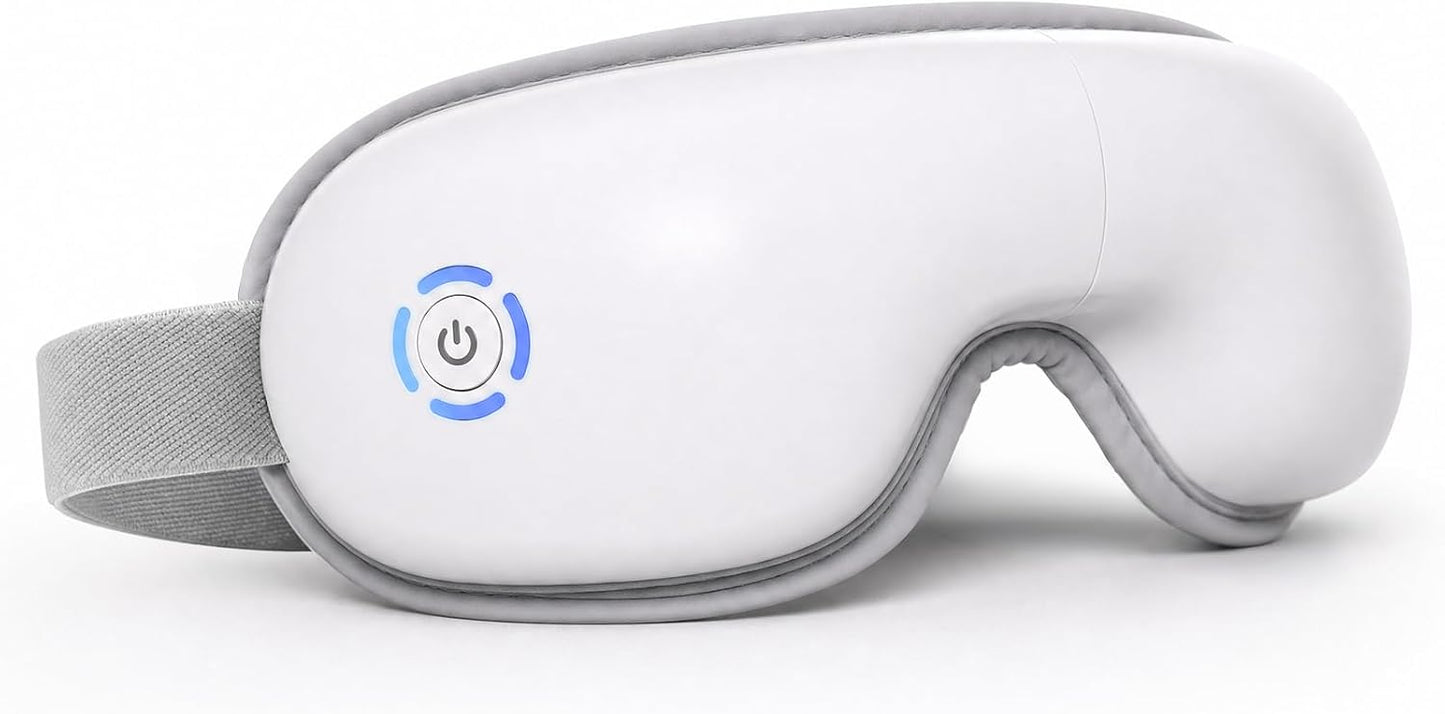 Eye Massager with Heat and Compression for Eye Strain Relief, Heated Eye Mask for Dry Eyes, Migraine & Stress Relief, Bluetooth Music, Rechargeable Foldable (Matte White)