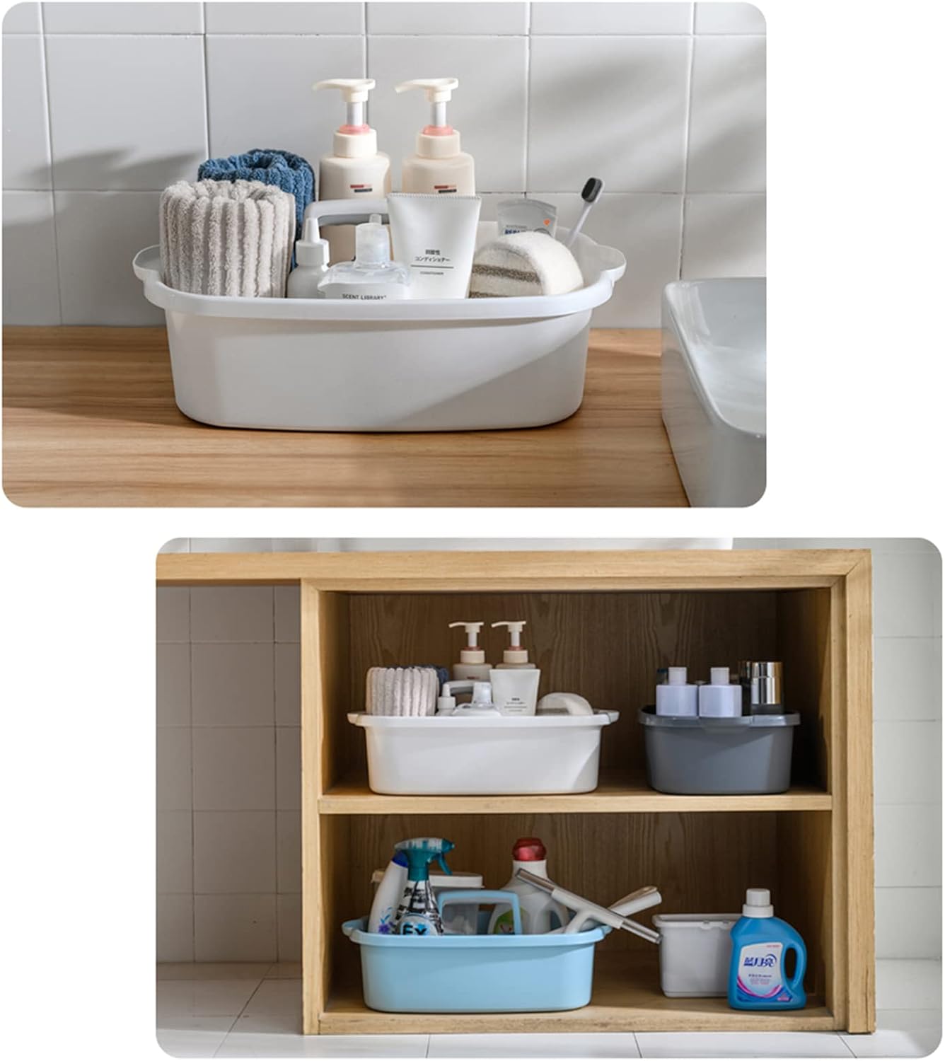 JiatuA Large Cleaning Supplies Caddy Portable Shower Caddy Basket Dark Gray | Sturdy Supply Organizer with Handle Plastic Bucket Tool Storage for Bathroom Bedroom Kitchen Garden College Dorm Essentials