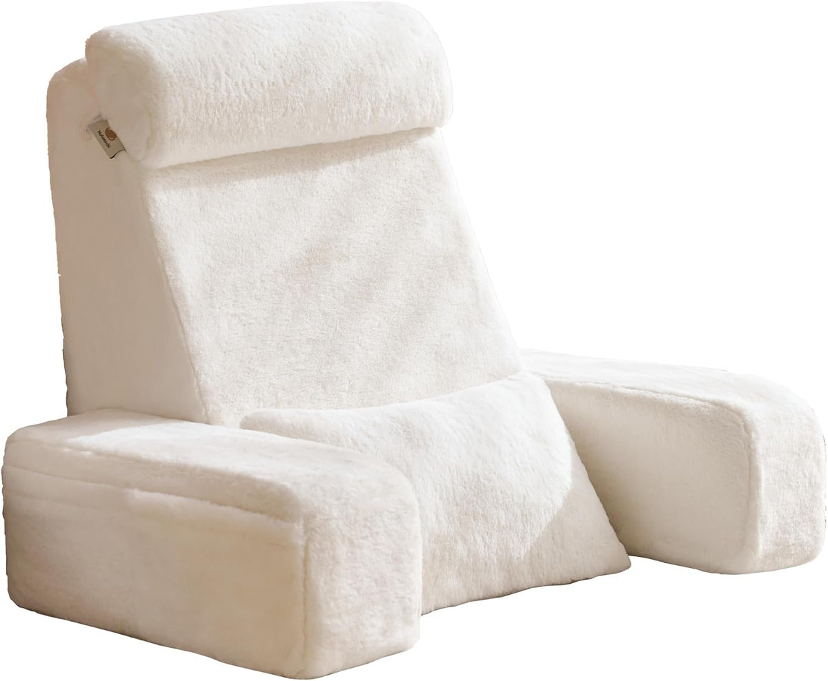 22" X-Large Reading Pillow for Bed Sitting Up with Sturdy Armrests & Supportive 60° Ergonomic Backrest Design for Reading, Gaming, TV & Relaxation