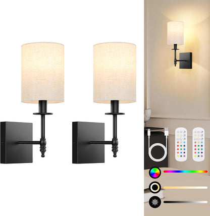 Battery Operated Wall Sconces Set of 2, Rechargeable Sconces with Remote