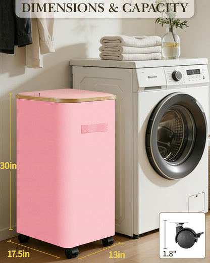 Double Laundry Basket with Wheels and Lid, 150L Clothes Hampers for Laundry | Large Laundry Hamper with 2 Sections & Removable Liner Bags, Rolling Dirty Clothes Basket for Bedroom Bathroom Dorm College