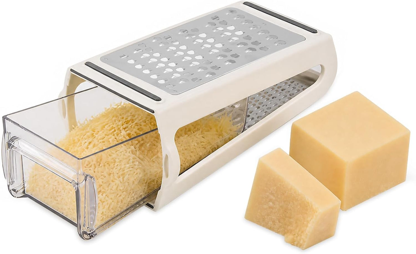 Cheese Grater - Reversible Box Grater with Two Sides Handheld | Double Sided Food Grater with Storage Container, Stainless Steel Blades for Cheese,Vegetables,Ginger,Garlic
