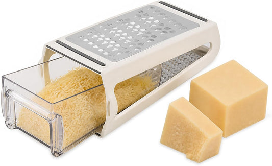 Cheese Grater - Reversible Box Grater with Two Sides Handheld | Double Sided Food Grater with Storage Container, Stainless Steel Blades for Cheese,Vegetables,Ginger,Garlic