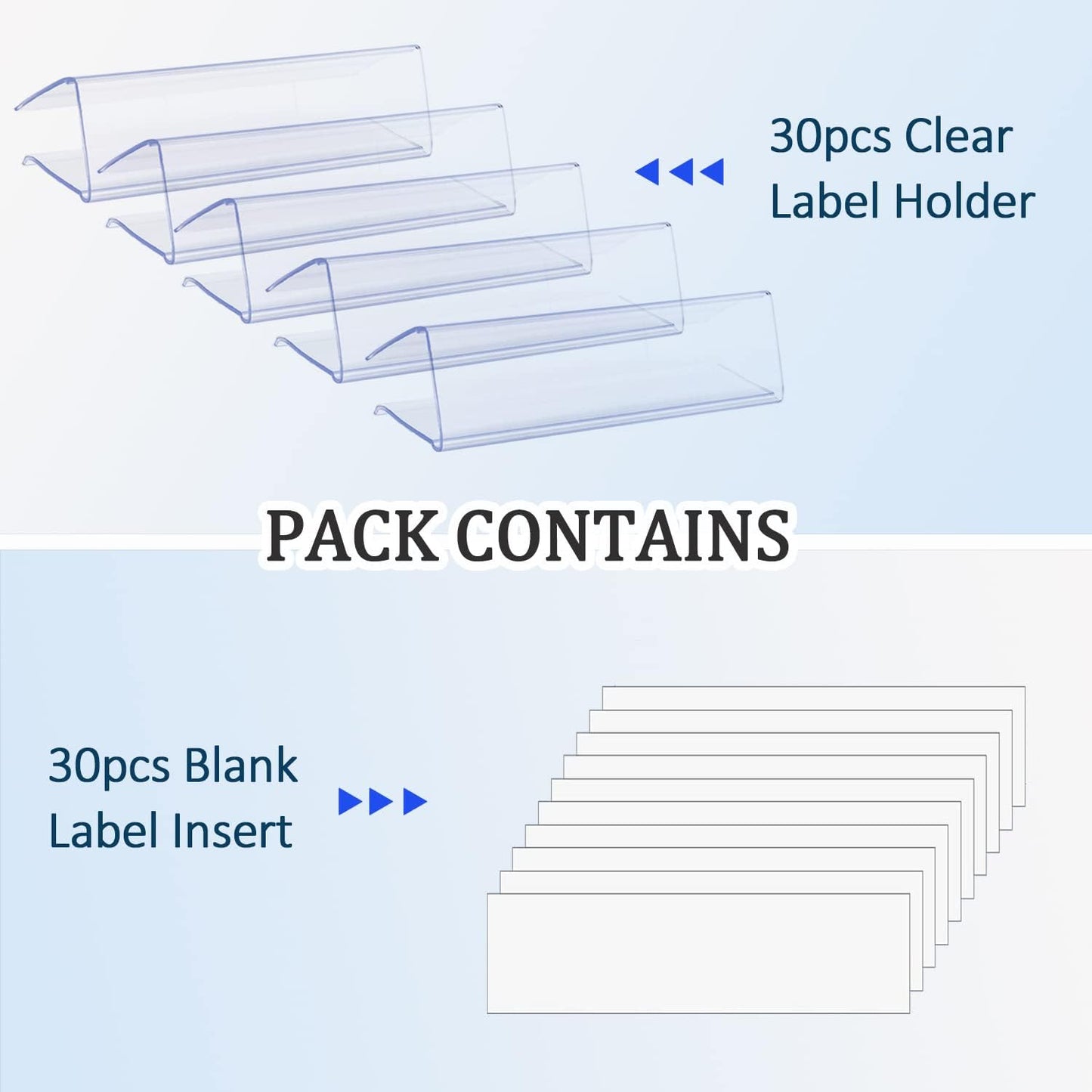 50pcs Labels for Storage Bins Plastic Label Clip, Basket Labels Clip On Wire Shelf Price Label Holder Merchandise Sign Display Holder, 50pcs Label Insert Included (6x4cm)