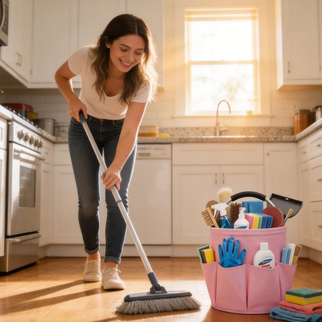 Cleaning Caddy with Handle, 17L Foldable Storage Basket, Heavy Duty 600D Oxford Cloth Organizer, Portable Supply Bag, Multi-Purpose Supplies Caddy for Home, Bathroom, Kitchen, Garden - Black