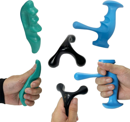 Deep Tissue Massage Tool Set, 3-Piece Ergonomic Thumb Massagers with Grip Handle, Handheld Self-Massage Knobs for Full Body
