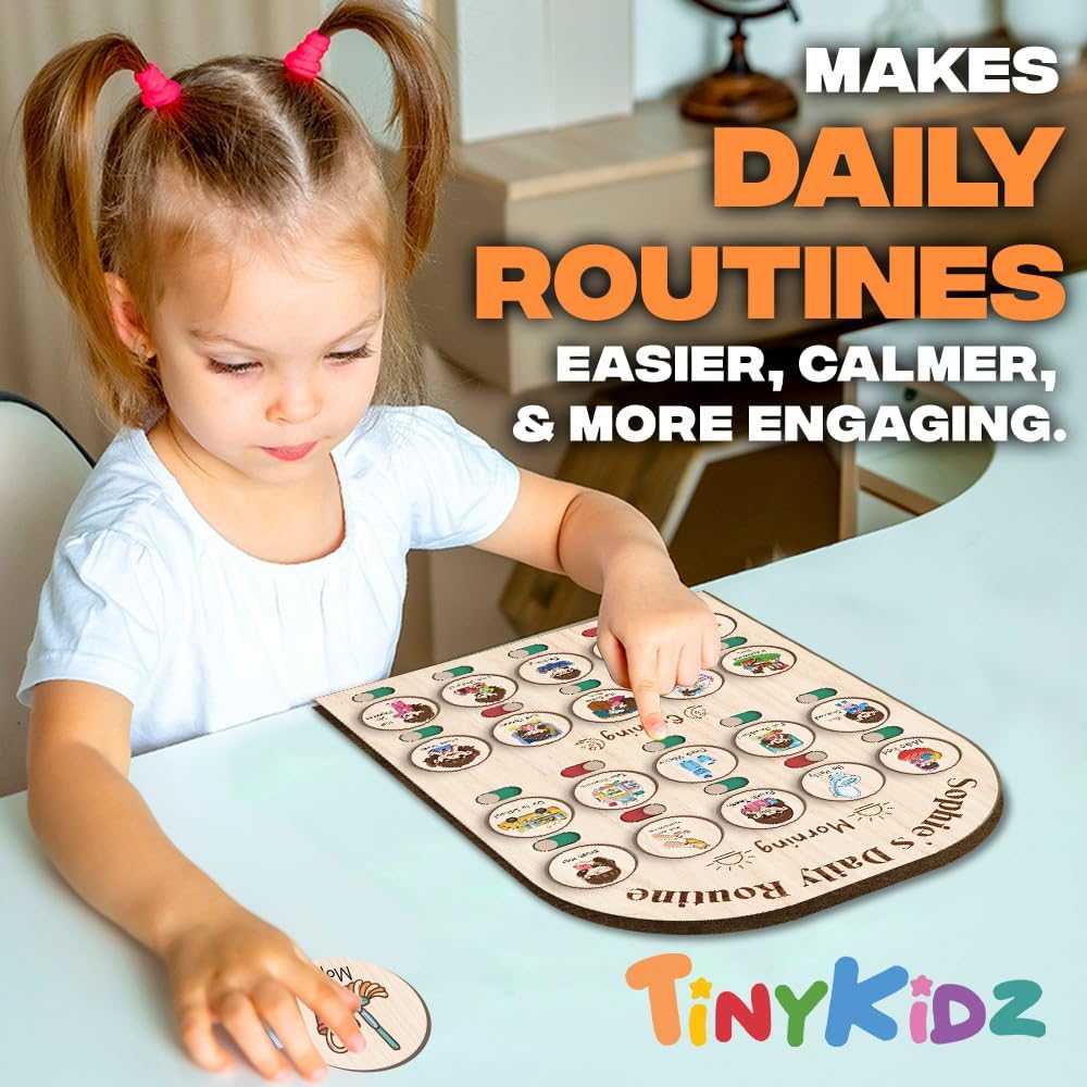 Daily Routine Chart for Kids, Visual Schedule, Routine Chart for Toddlers 3-5, Morning Bedtime Routine Chart for Toddlers, Wooden Chore Chart for Kids