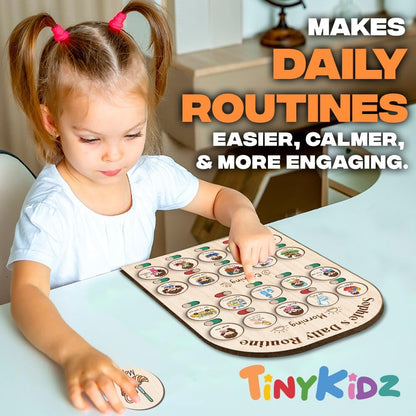 Daily Routine Chart for Kids, Visual Schedule, Routine Chart for Toddlers 3-5, Morning Bedtime Routine Chart for Toddlers, Wooden Chore Chart for Kids