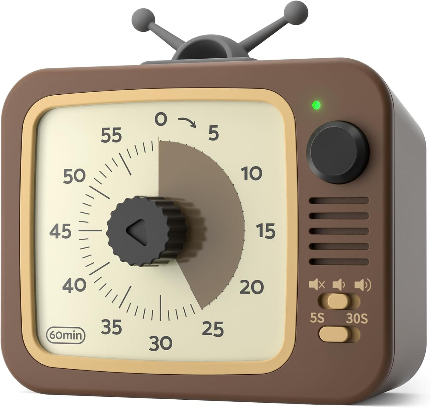 LIORQUE Visual Timer for Kids with Pause, 60 Minute Countdown Timer, Green | Non-Ticking, 3 Volume Levels, Back Magnetic, Two Ringing Durations, Light Indicator, for Classroom Kitchen Office ADHD