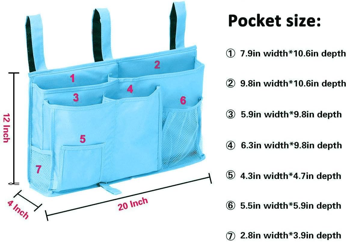 Sugaroom Bedside Storage Caddy, Bunk Bed Organizer Bed Storage Pocket Bedside Organizer Hanging Bed Storage Caddy for College Dorm Room, Hospital Bed Rails, Baby Bed, Camp