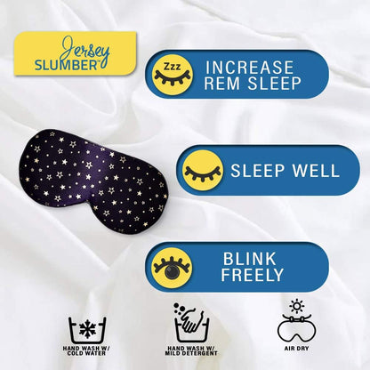 Jersey Slumber 100% Silk Sleep Mask for Women Men Side Sleeper - Light Blocking Eye Mask for Sleeping, Zero Pressure Soft Blindfold, Adjustable Strap, Silk Eye Cover for Travel Nap - Black