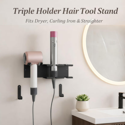 Hair Dryer Holder Wall Mounted, Stainless Steel Blow Dryer Holder for Bathroom, Hair Dryer and Straightener Holder Adhesive or Drilling, Hair Tool Organizer for Salon Barber Shops Banjekt