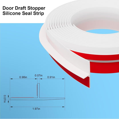 Elvone T-Shaped Weather Stripping Seal, Clear Silicone, 1.97 in x 20 ft | Flexible door seal strip covers door, window, and bathroom gaps; peel-and-stick design helps reduce drafts