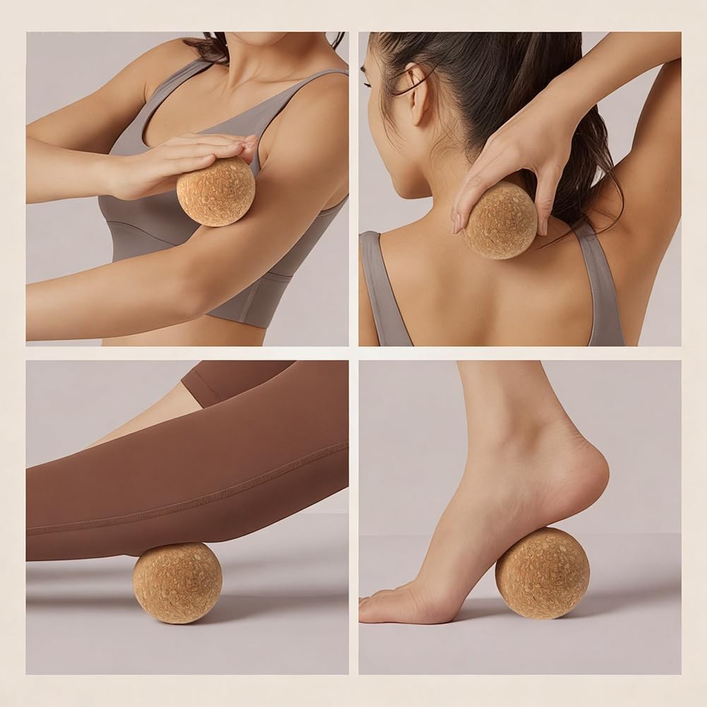 Natural Cork Balance Board Kit, 4-in-1 Foot & Ankle Strengthener Kit, Balance Trainer with Massage Roller & Ball, Toe Resistance Bands, Portable Balances Trainer for Home, Office
