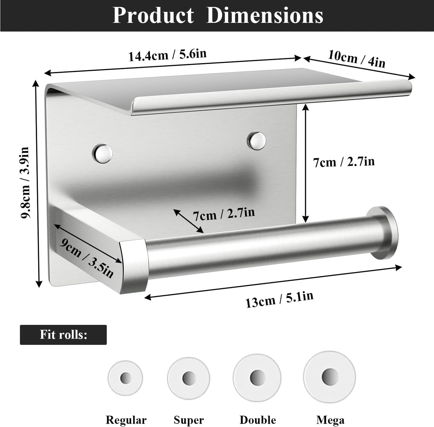Toilet Paper Holder with Shelf Wall Mounted Toilet Paper Roll Dispenser | Heavy Duty Stainless Steel Brushed Nickel