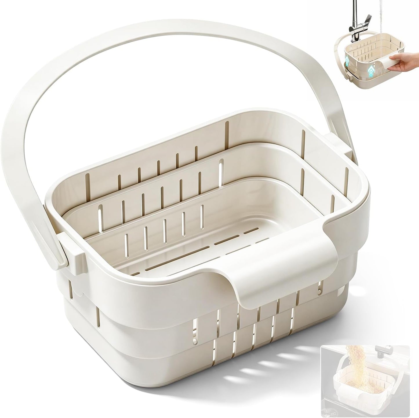 Foldable Hanging Kitchen Sink Drain Basket, 2026 Upgraded Foldable Kitchen Sink Strainer, Stretchable Kitchen Colander, No-Drill Hanging Drain For Fruit Vegetable Washing Rice Rinsing (Green)