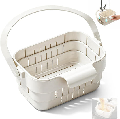 Foldable Hanging Kitchen Sink Drain Basket, 2026 Upgraded Foldable Kitchen Sink Strainer, Stretchable Kitchen Colander, No-Drill Hanging Drain For Fruit Vegetable Washing Rice Rinsing (Green)