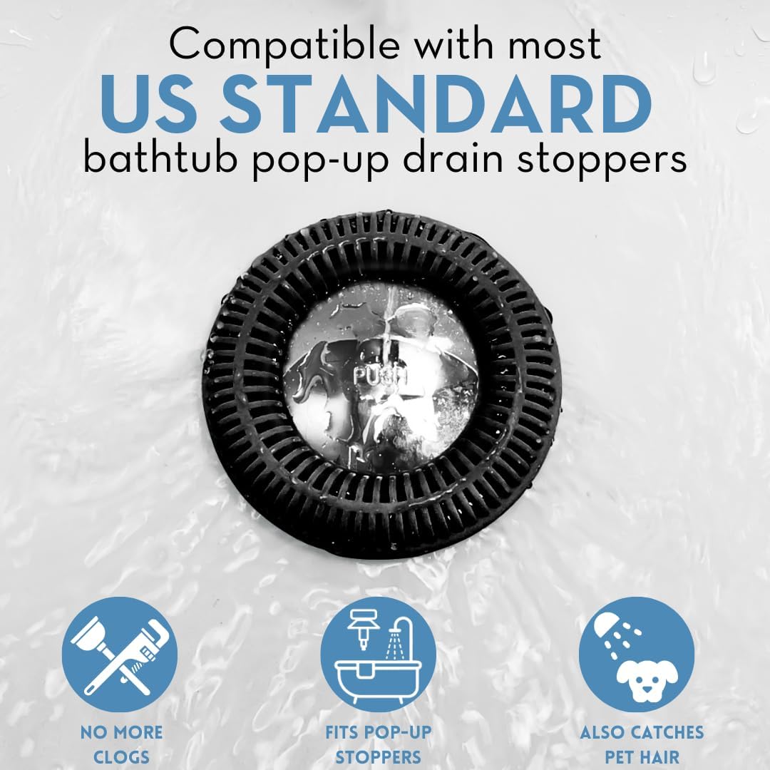 TubRing Pop-Up Drain Protector & Strainer Silicone Hair Catcher, Aqua | Easy snap-in design fits around bathtub stoppers. Customizable utility guard for clog prevention. Fits 1.85"- 2.16" drains.
