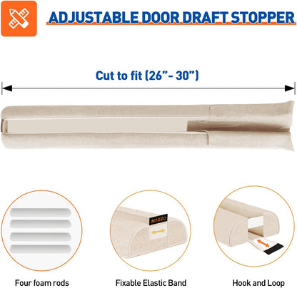 MAGZO Under Door Draft Stopper, 36 Inch Adjustable Door Gap Filler, Gray | Dual-Sided Soundproof Door Sweep for Blocking Noise Cold Air, Smoke, Dust & Light – Easy Install, Energy Saving, Washable