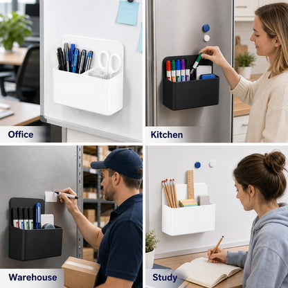 Magnetic Pencil Pen Holder, 2 PCS Magnetic Dry Erase Marker Holder for Whiteboard, Black White Magnet Storage Pencil Cup Case Fridge Organizers Locker Accessories for Office School Teacher Must Haves