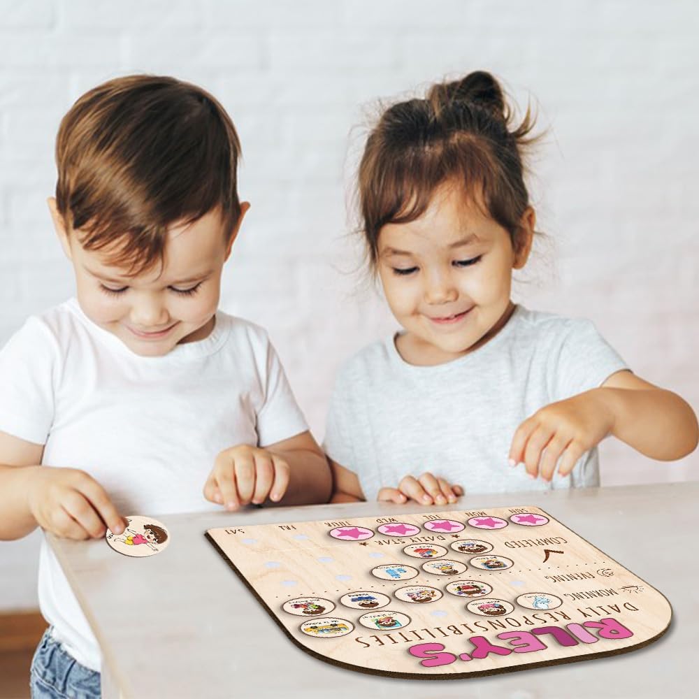 Daily Routine Chart for Kids, Visual Schedule, Routine Chart for Toddlers 3-5, Morning Bedtime Routine Chart for Toddlers, Wooden Chore Chart for Kids