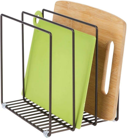 mDesign 3 Slot Tray and Pan Rack — Metal Wire Rack for Pantry and Kitchen Storage — Freestanding Pan Lid Holder Also for Baking Trays and Crockery – Silver