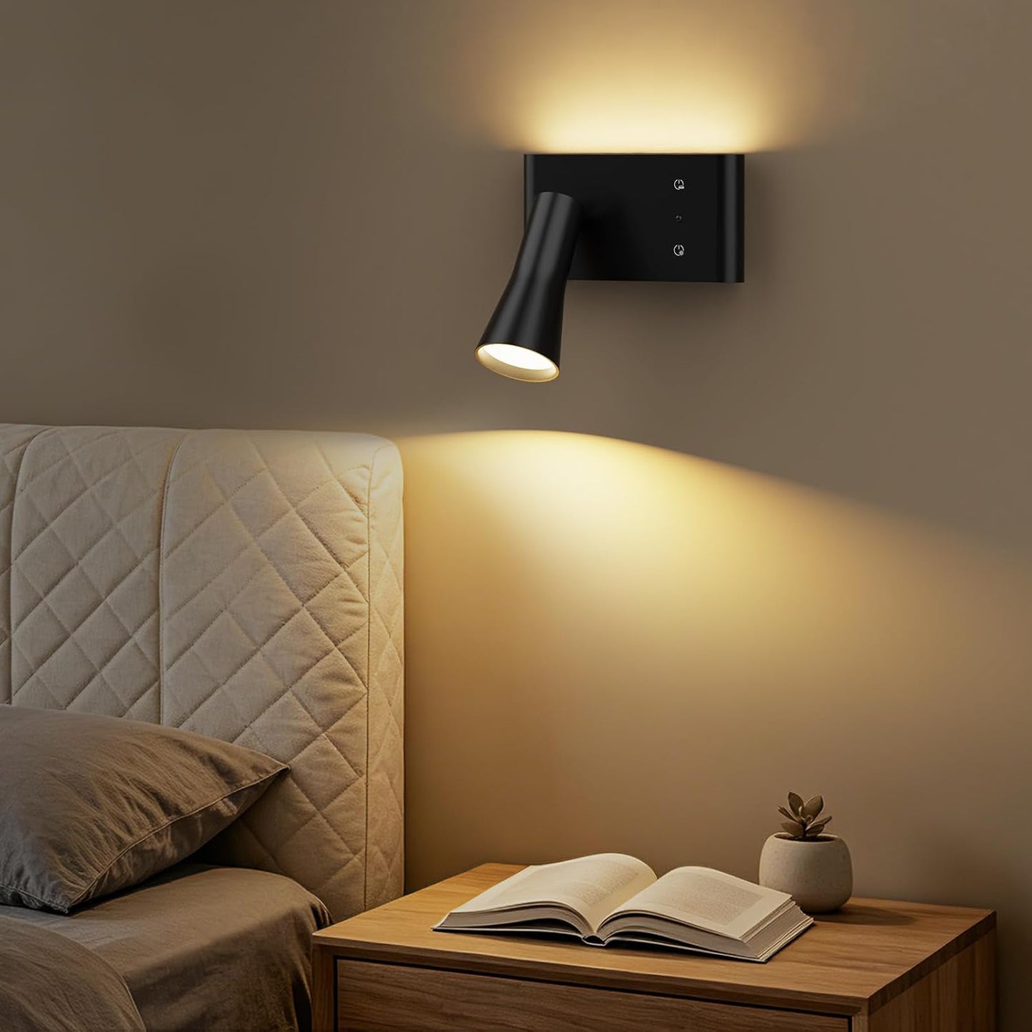 Koopala Battery Operated Wall Sconce, 10000mAh Dual Head Reading Light | LED Wall Lights with 3 Color Temperatures Dimmable, Remote &Touch, Wireless Sconces for Bedroom Living Room Hallway