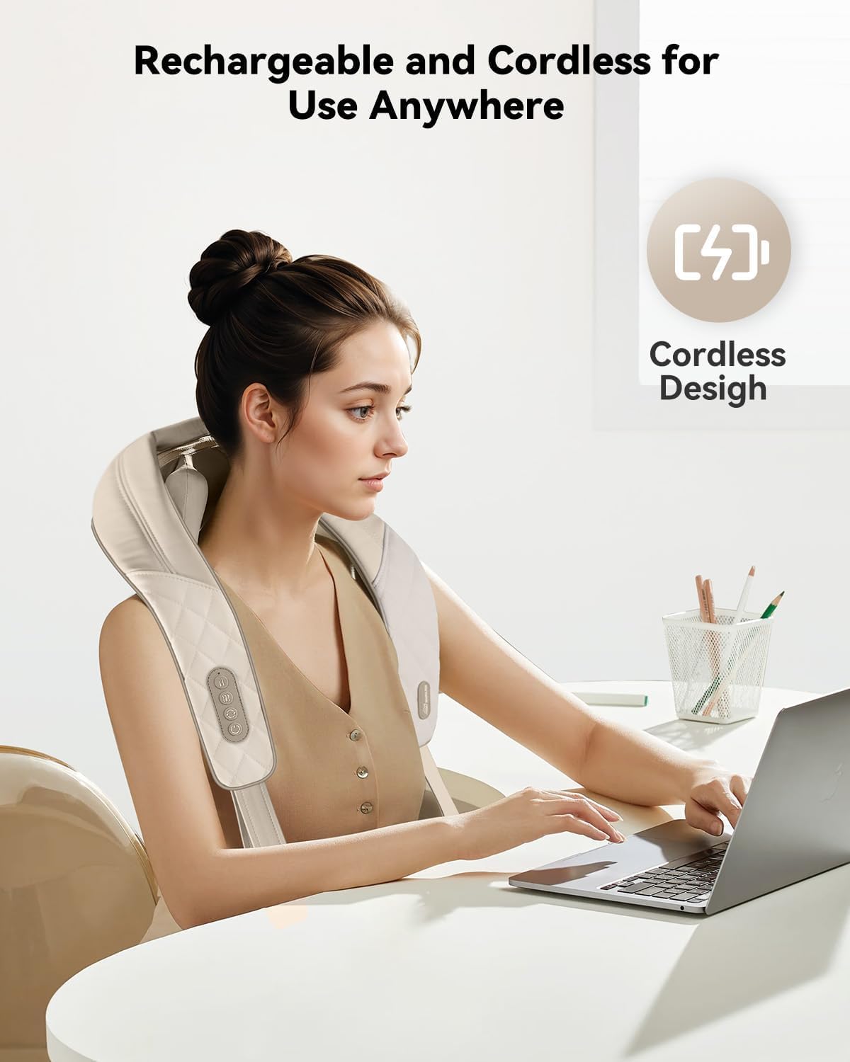 Snailax Cordless Neck & Shoulder Massager with Kneading, Heat, USB-C