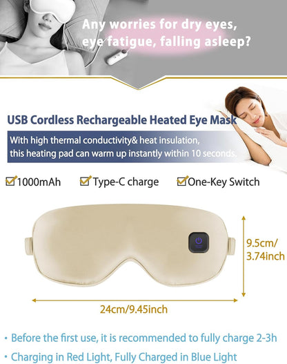 Dearan Upgraded 3 Temperature Modes Silk Heated Eye Mask Cordless,Rechargeable Warm Eye Heating Pad No Pressure for Dry Eyes, Sleep Eye Mask Christmas Gift for Men Women