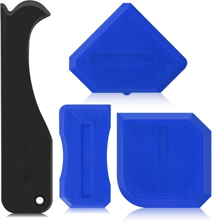 Outus 4 Pieces Silicone Caulking Tool Set Sealant Finishing Grout Scraper Caulking Removal Tool for Kitchen Bathroom Floor Sink Joint Sealant Sealing Home House Renovation, Reuse and Replace (Blue)