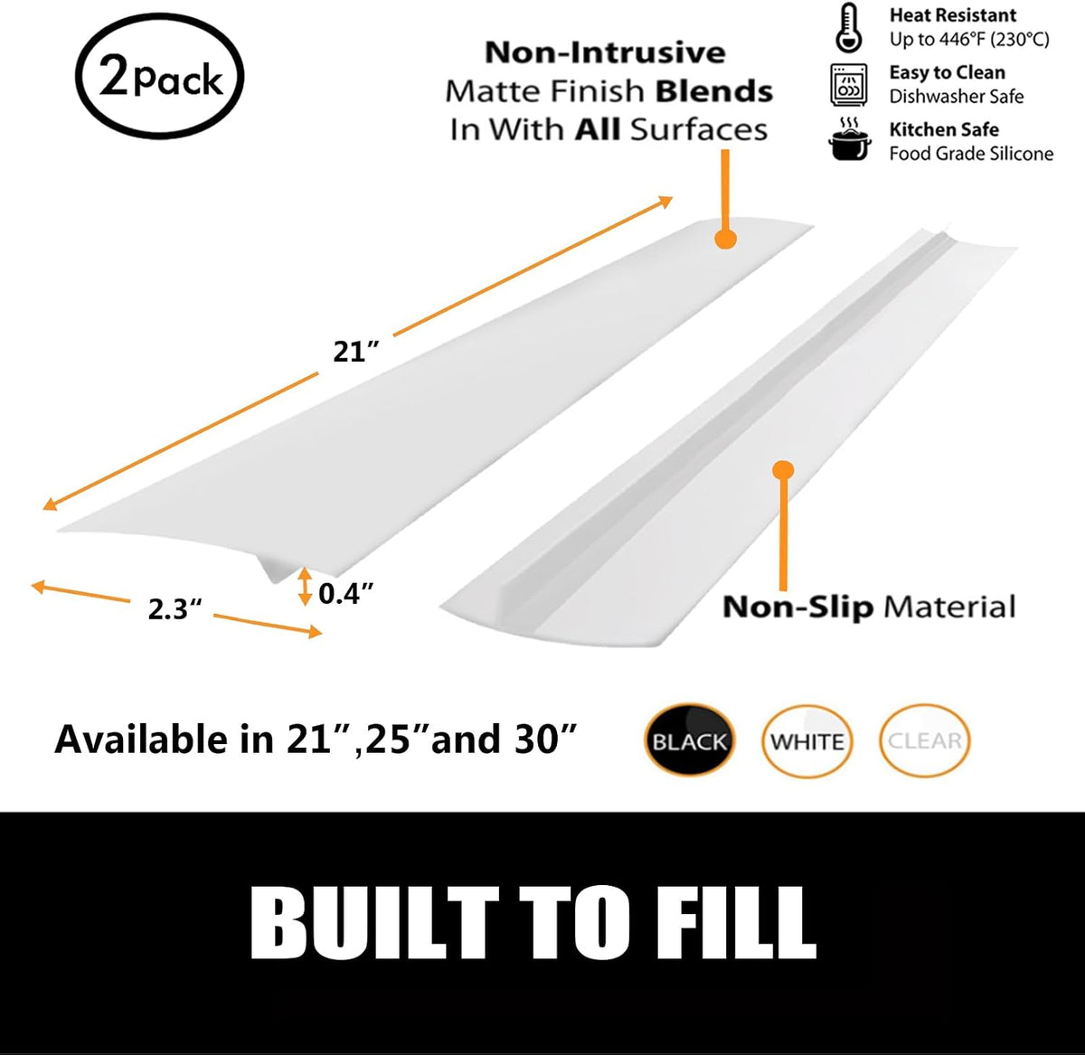 SEVCHY Silicone Stove Gap Covers (2 Pack), Oven Gap Filler, Heat Resistant Stove Gap Filler, Seal Gap Between Stovetop and Counter, Easy Clean (21 inch, Black)