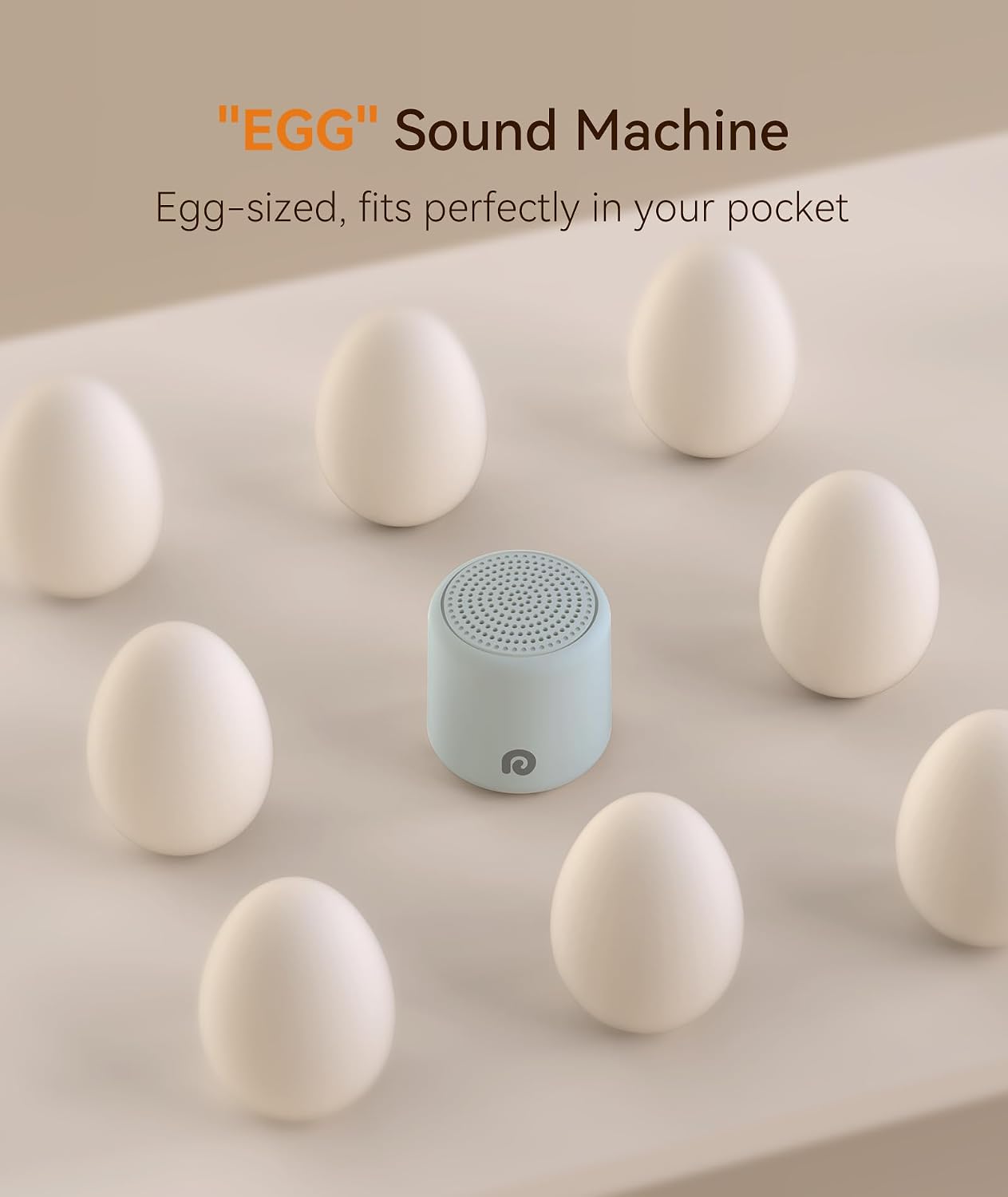 Dreamegg Portable White Noise Machine, 1000mAh Battery, Travel Sleep, Cream | Egg-Sized, 16 Sounds, USB-C, Timer, Baby & Adults, Office Privacy, Gift Use