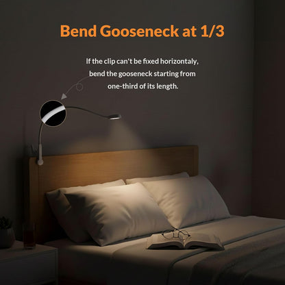 LEPOWER Clip on Light, Book Reading Lamp for Desk, Bed Headboard and Dorm | Adjustable Gooseneck, Color & Brightness Changeable, Adapter Included, LED Table Lamp for Computer, Bedside, Metal, White
